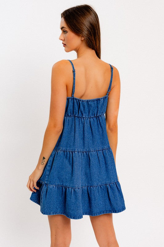 Ready to Charm Tiered Denim Mini Dress