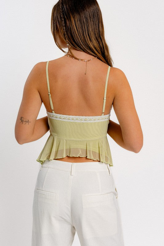 Pistachio Lace Trimmed Mesh Top - Small - Final Sale