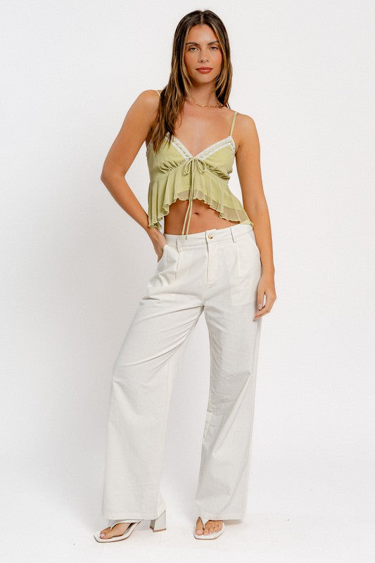 Pistachio Lace Trimmed Mesh Top - Small - Final Sale