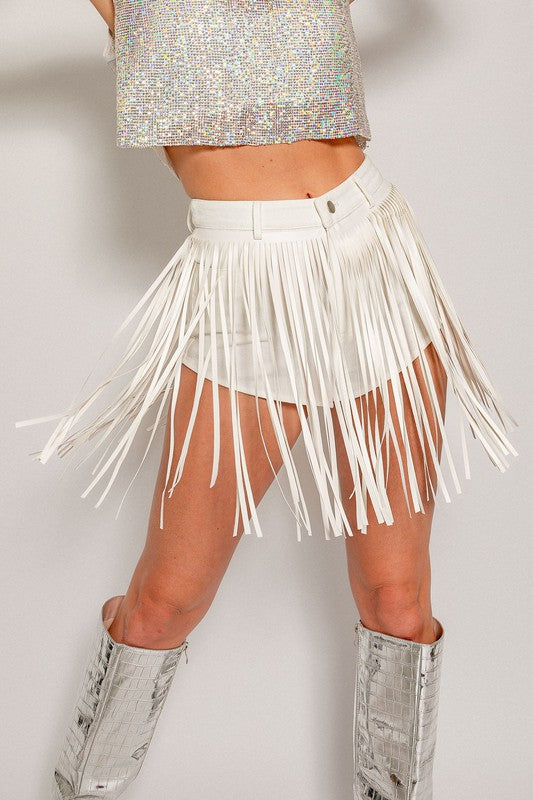 Fringe With Benefits High Waisted Denim Shorts - Extra Small - Final Sale