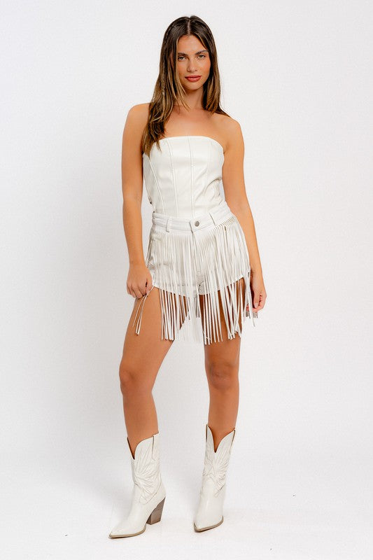 Fringe With Benefits High Waisted Denim Shorts - Extra Small - Final Sale