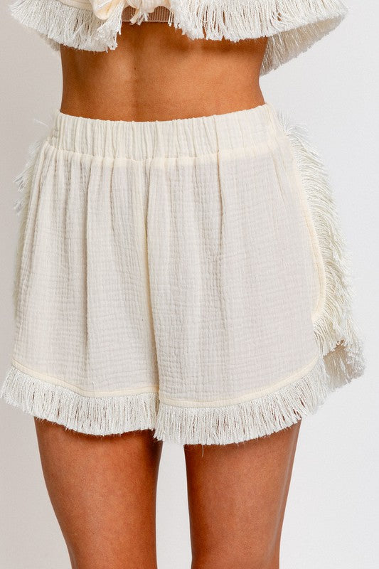 Coconut Fringe Trimmed Shorts