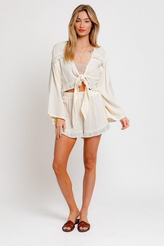 Coconut Fringe Trimmed Shorts