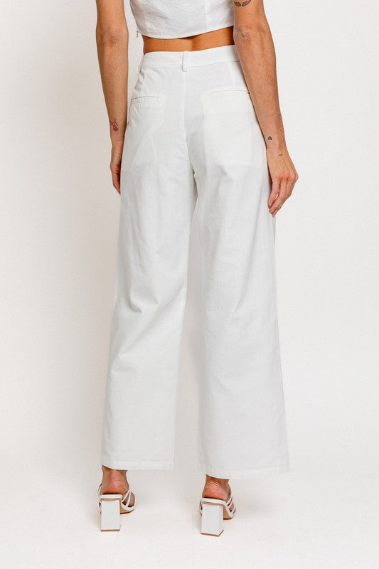 Putting In The Work Wide Leg Linen Pleated Pants