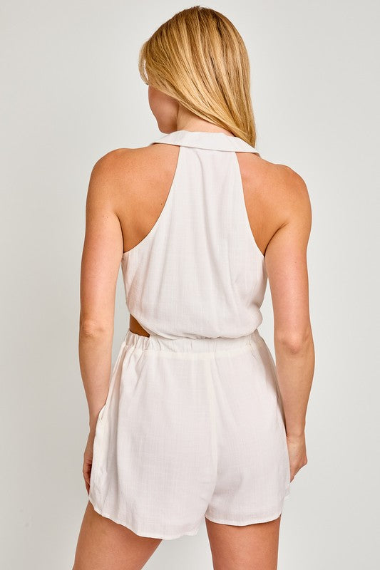 Good Afternoon Collared Sleeveless Romper