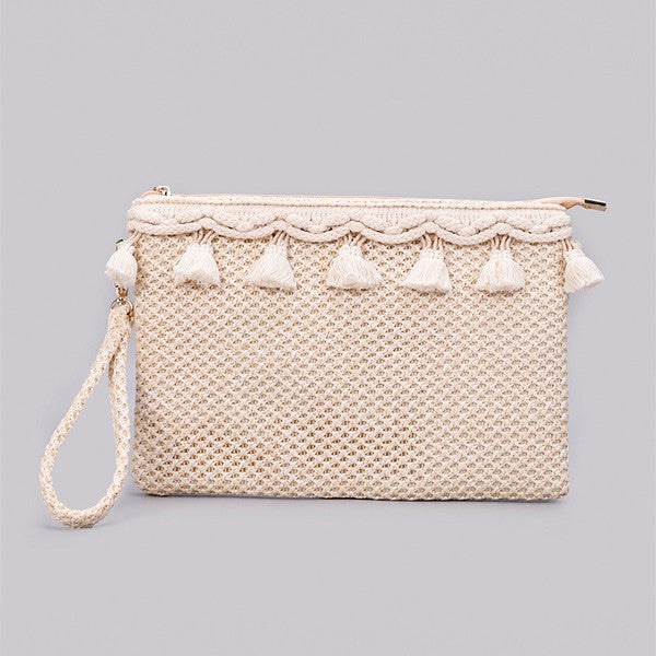 Naya Woven Crochet Tassel Clutch