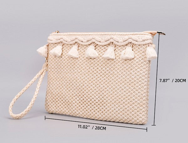 Naya Woven Crochet Tassel Clutch