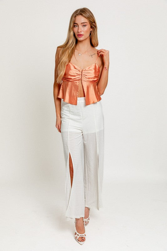 Apricot Open Front Satin Top - Final Sale