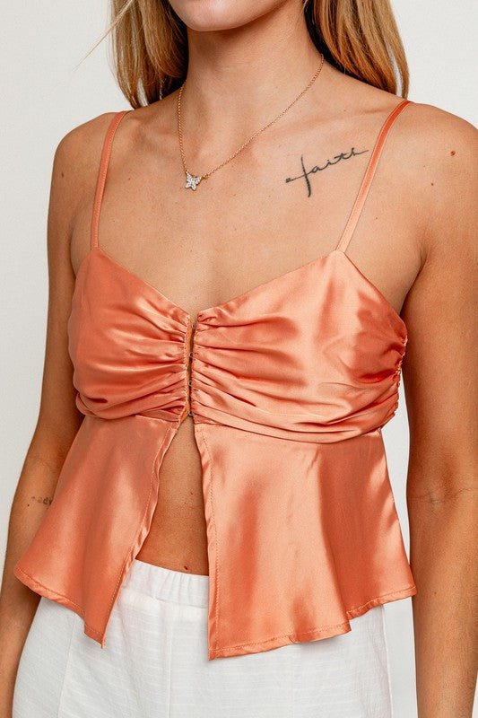 Apricot Open Front Satin Top - Final Sale