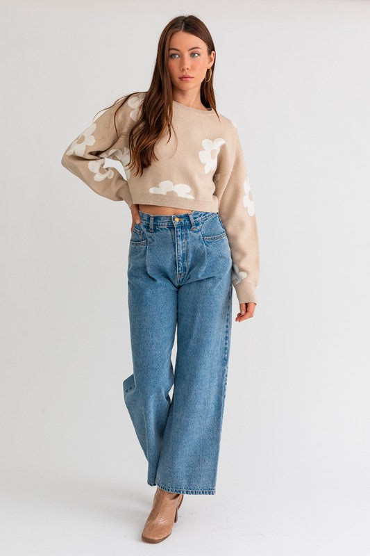 Cute As A Daisy Cropped Sweater - Medium - Final Sale