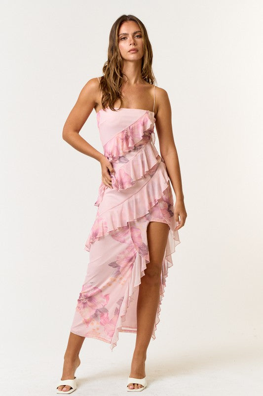 PREORDER - Palmilla Floral Mesh Ruffle Maxi Dress