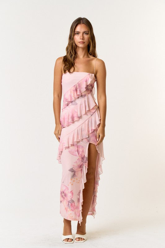 PREORDER - Palmilla Floral Mesh Ruffle Maxi Dress