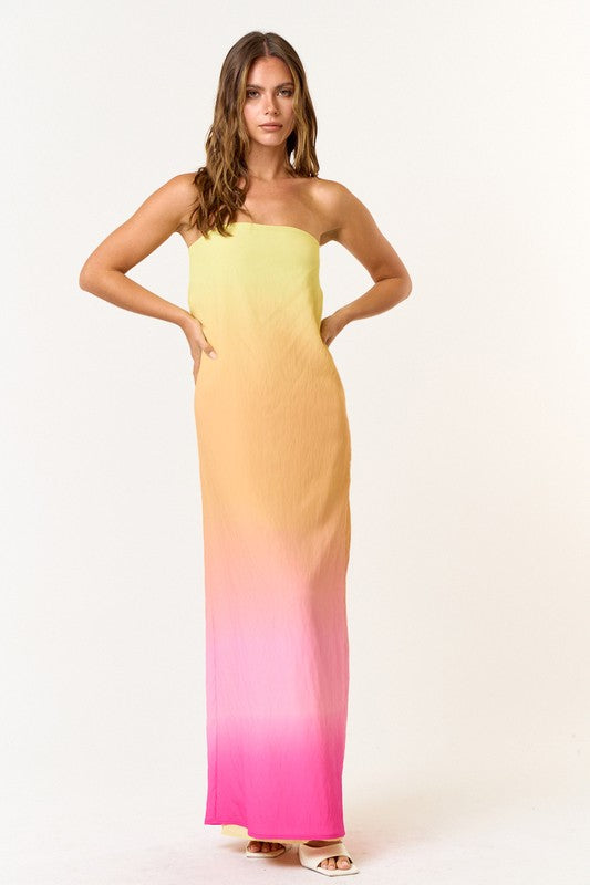 Sherbert Dip Dye Tube Maxi Dress