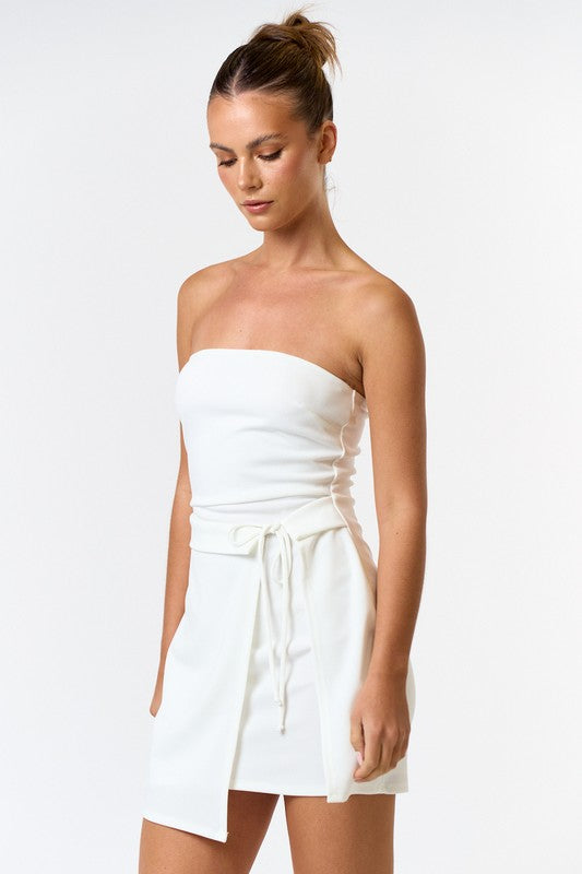 French Riviera Strapless Wrap Mini Dress