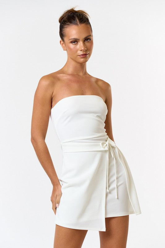 French Riviera Strapless Wrap Mini Dress