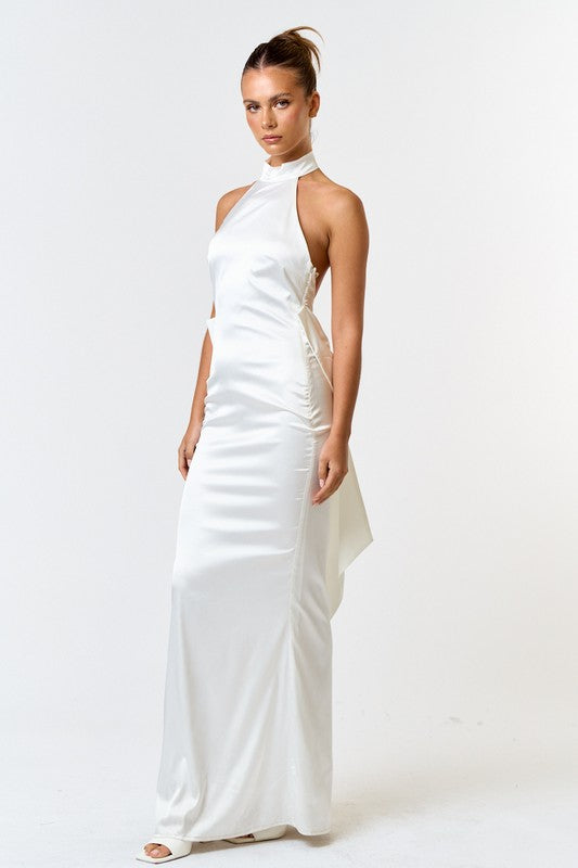 Vow Factor Halter Neckline White Maxi Dress