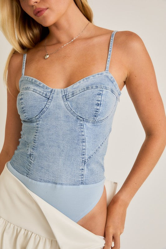 PREORDER - Having a Denim Good Time Bustier Bodysuit