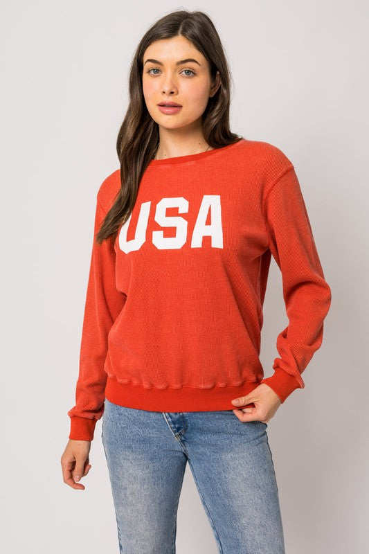 USA Round Neck Thermal Sweatshirt