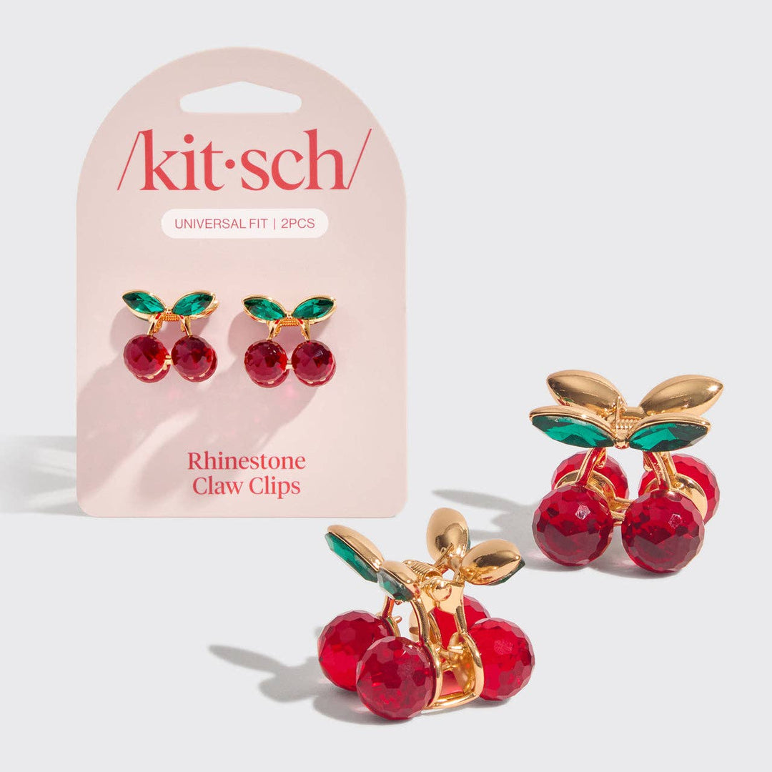 KITSCH Cherry Rhinestone Mini Claw Clips Set