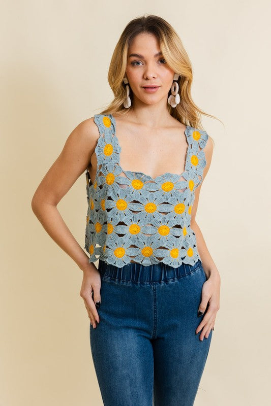 Daisy Lace Crochet Square Neck Crop Top - Final Sale