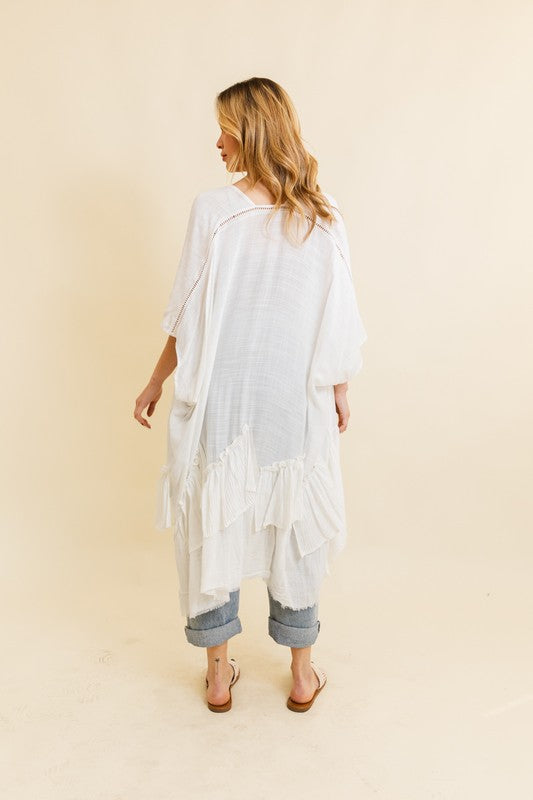 Solid Ruffle Edge Bohemian Kimono