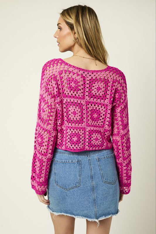 Elisa Knit Long Sleeve Crochet Top