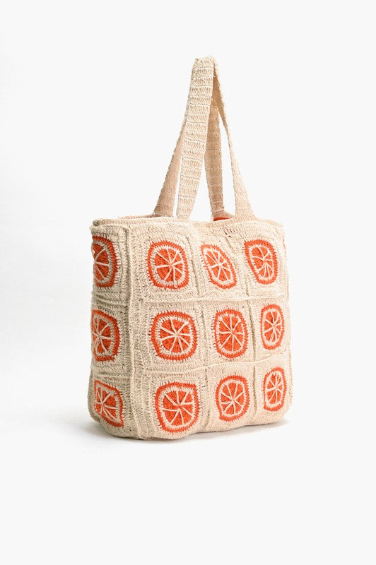 Orange Crochet Beach Tote Bag