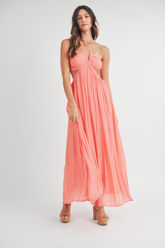 Coral Halter Maxi Dress - Final Sale