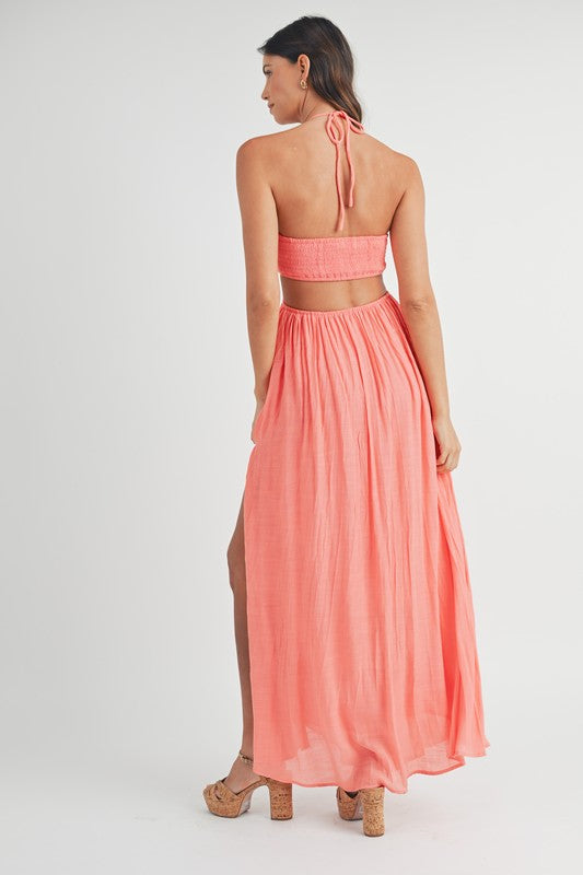 Coral Halter Maxi Dress