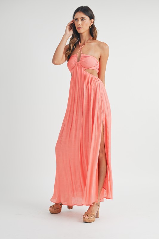 Coral Halter Maxi Dress