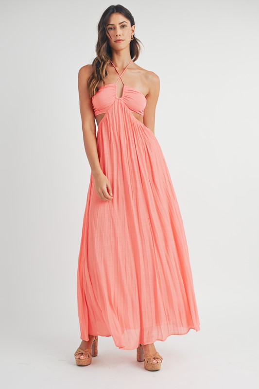 Coral Halter Maxi Dress - Final Sale