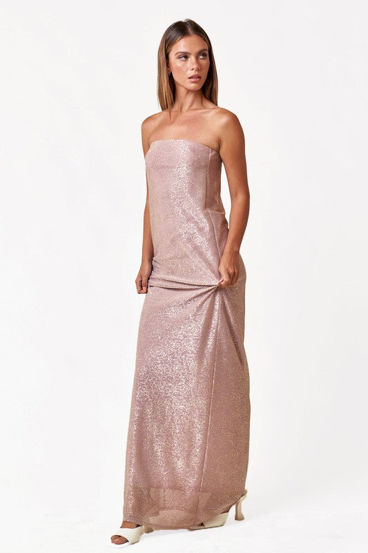 Blush Hour Shimmer Jacquard Tube Maxi Dress