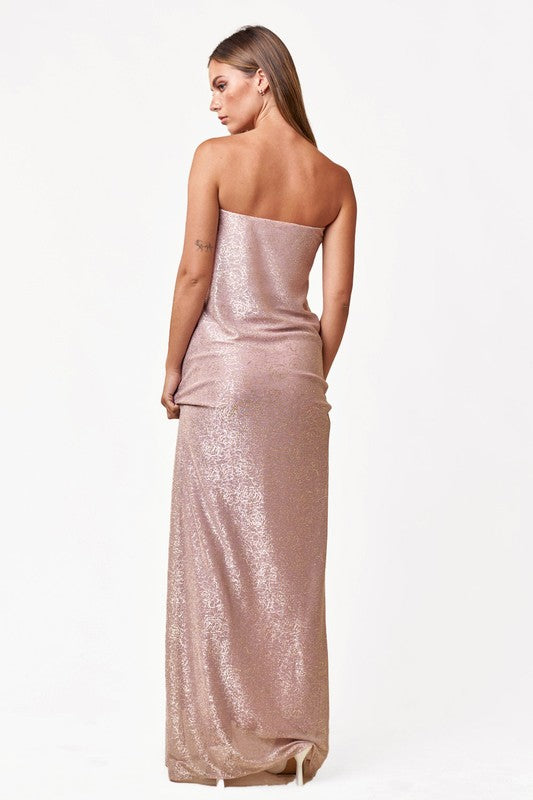 Blush Hour Shimmer Jacquard Tube Maxi Dress