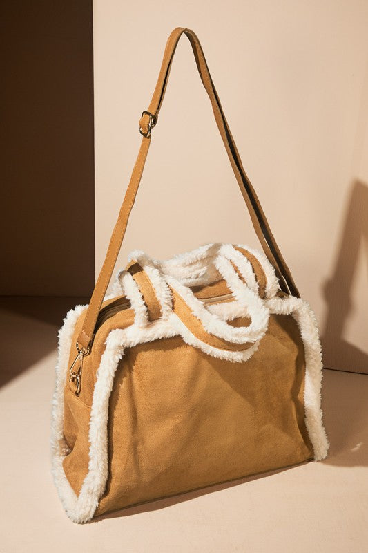 Sherpa Trimmed Crossbody Tote Bag