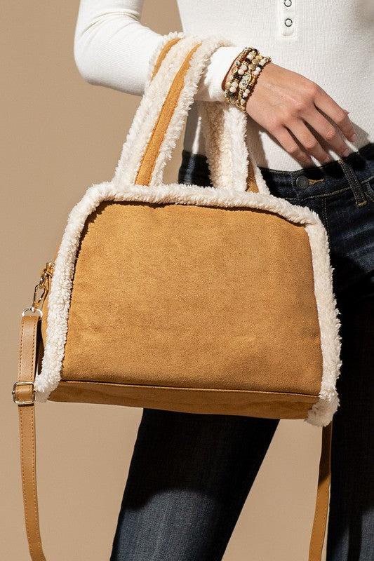 Sherpa Trimmed Crossbody Tote Bag