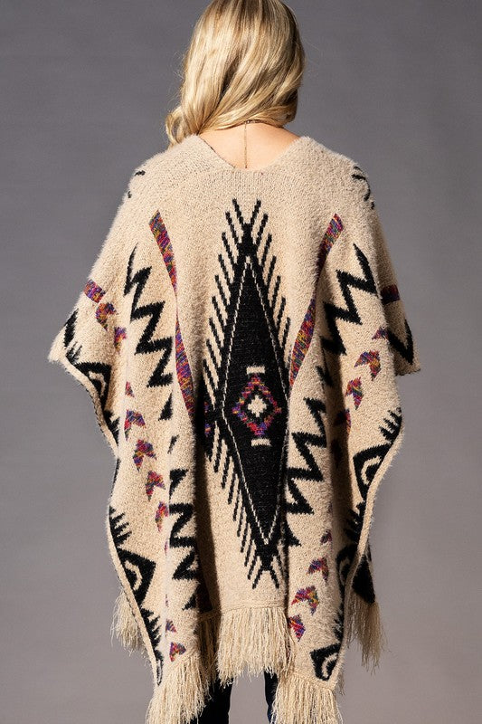 Dream Maker Knit Aztec Tassel Ruana