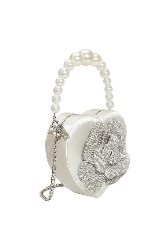 Melie Bianco Mila White Satin Heart Crossbody Bag