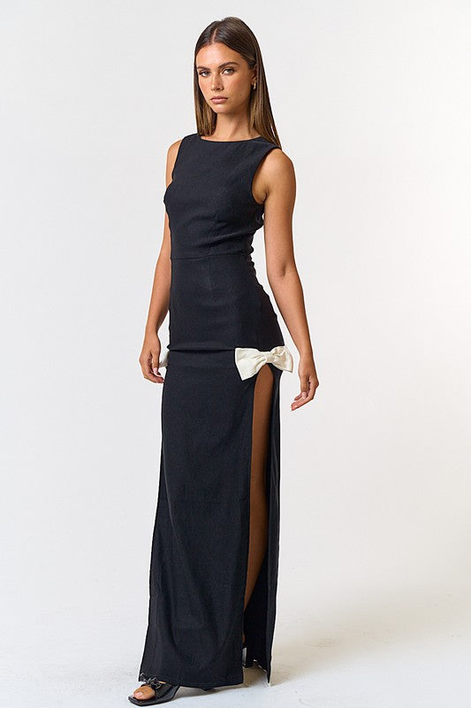 Jana High Slit Bow Sleeveless Maxi Dress