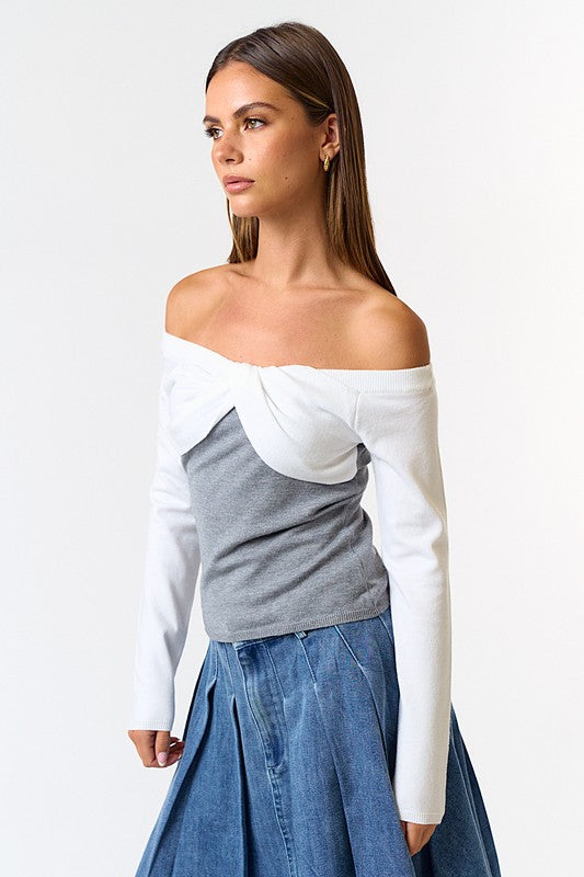 It's Twisted Front Off Shoulder Sweater Top