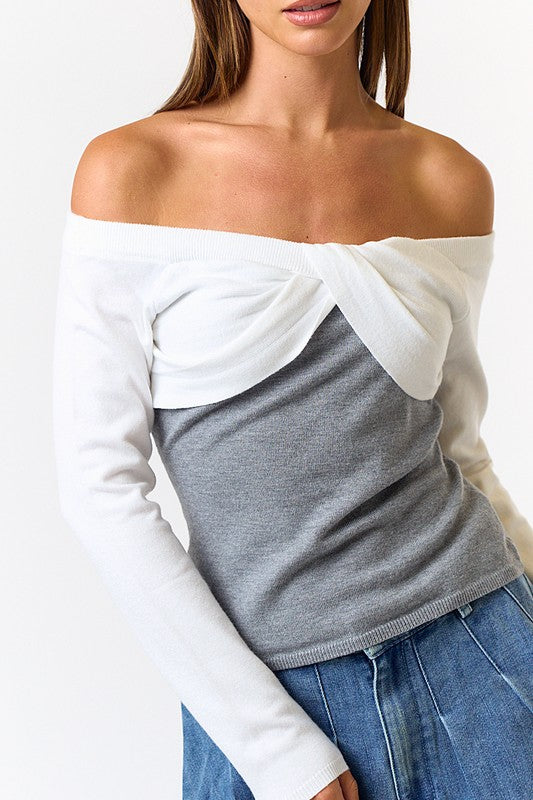 It's Twisted Front Off Shoulder Sweater Top