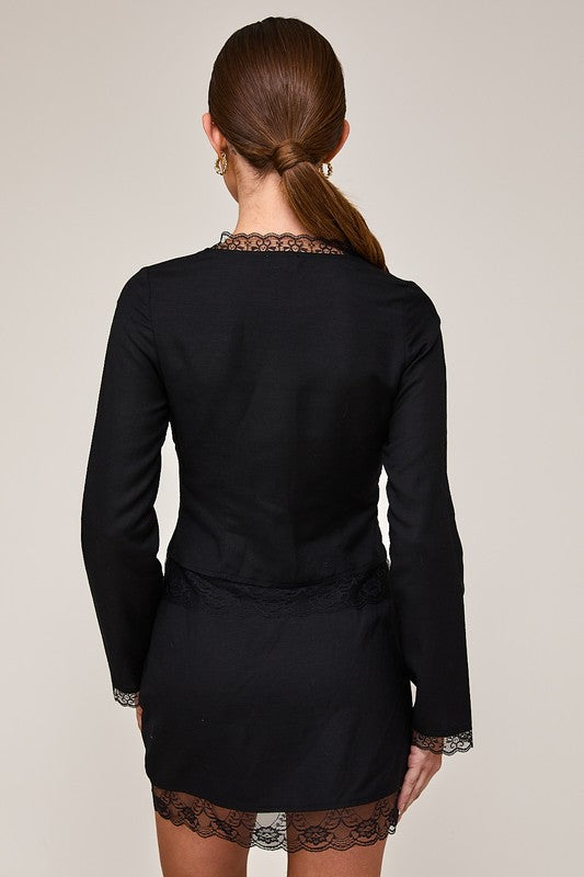 Hunton Lace Trimmed Front Tie Long Sleeve Top - Final Sale