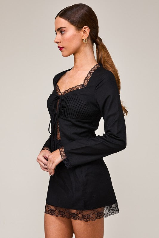 Hunton Lace Trimmed Front Tie Long Sleeve Top - Final Sale