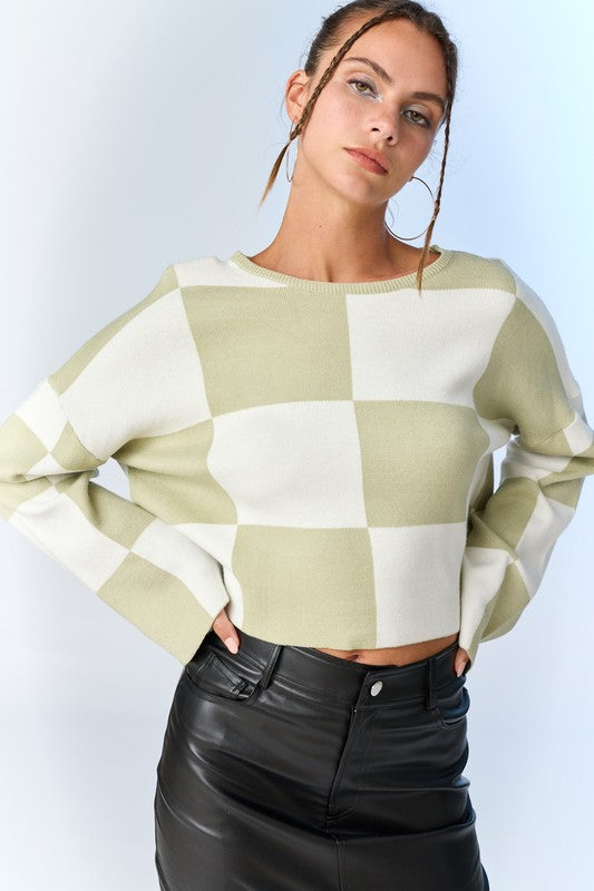 Checkmate Long Sleeve Pullover Sweater Top