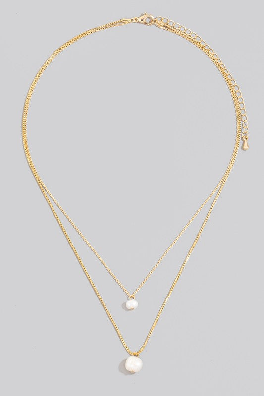Double Pearl Drop Dainty Layer Necklace