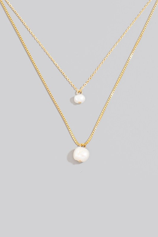 Double Pearl Drop Dainty Layer Necklace