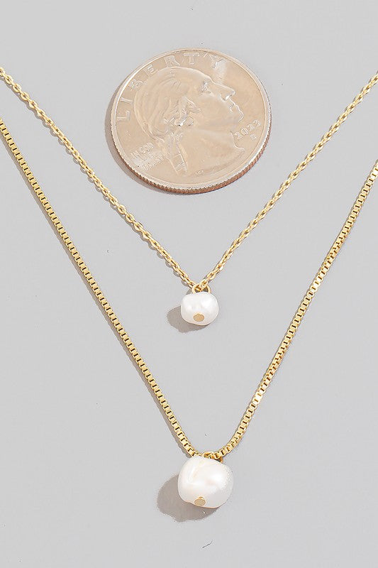 Double Pearl Drop Dainty Layer Necklace