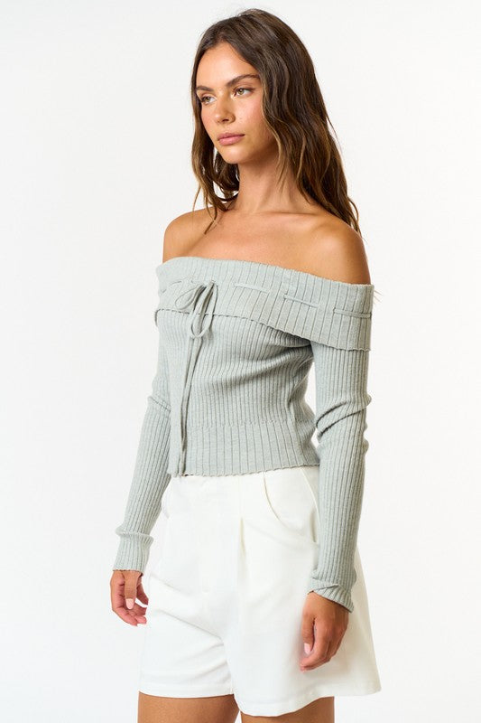 Beckett Off Shoulder Ribbed Long Sleeve Sweater Top