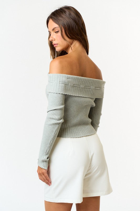 Beckett Off Shoulder Ribbed Long Sleeve Sweater Top