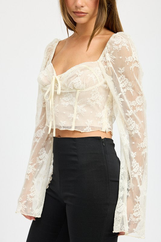 Anara Lace Bell Sleeve Corset Top