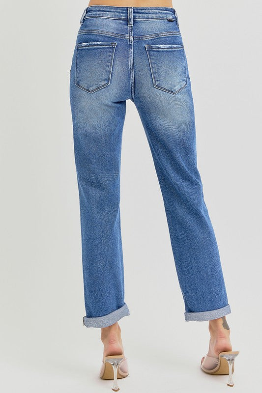 Denim High Rise Girlfriend Roll Up Jeans